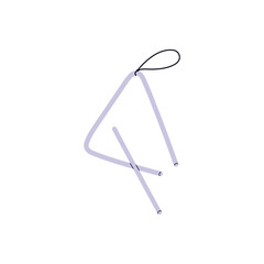 Metal triangle with stick, beater. Professional percussion music instrument to play rhythm on orchestral performance, philharmonic concert. Flat isolated vector illustration on white background