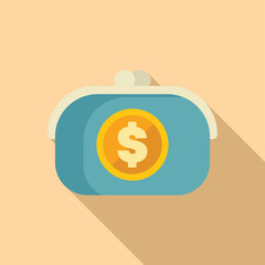 Blue wallet holding a large gold coin with dollar sign, concept for savings, finance, and wealth