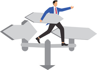 Business decisions take the future path, actions to achieve business growth or career success, businessman standing in the direction of the crossroads chose the direction concept