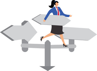 Business decisions take the future path, actions to achieve business growth or career success, businesswoman standing in the direction of the crossroads chose the direction concept