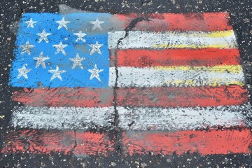 American flag painted with colorful chalks