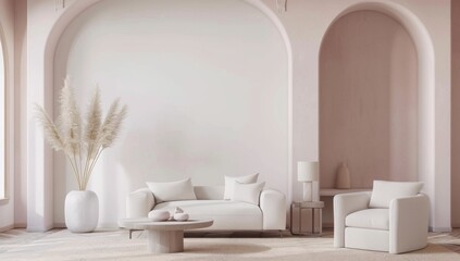 photo of a minimalist interior living room in pastel colors