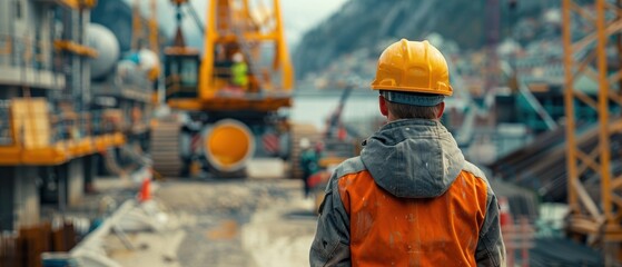 Construction worker operating a cement mixer