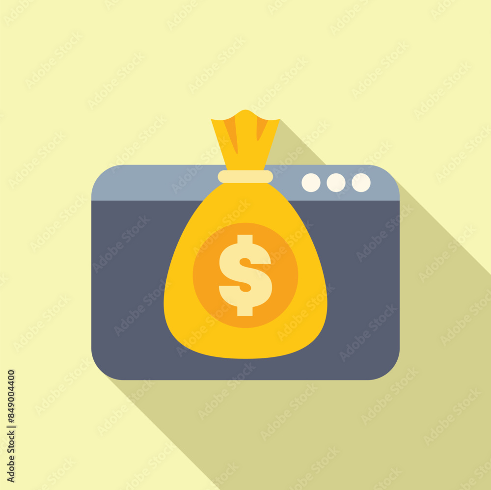 Poster money bag is overlapping a web browser window representing online banking, secure online payment and