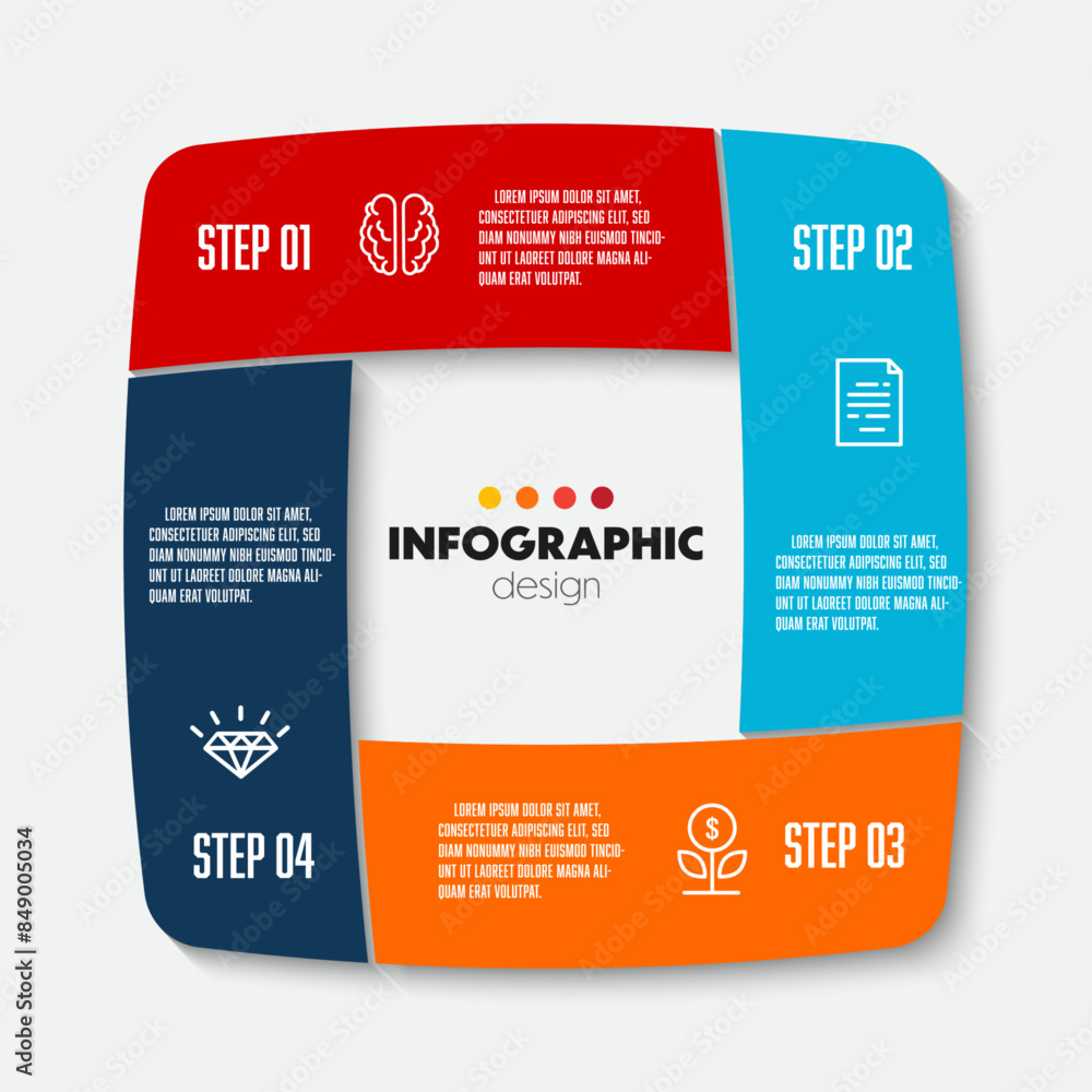 Aufkleber infographic diagram into chart 4 sections with icons business for presentration.