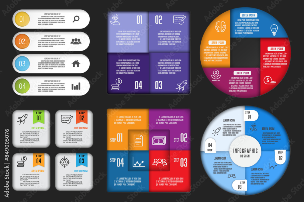 Poster vector collection infographic chart 4 step. concept startup development strategy. infographic for bu
