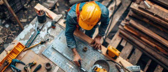Construction worker using a level to ensure accuracy