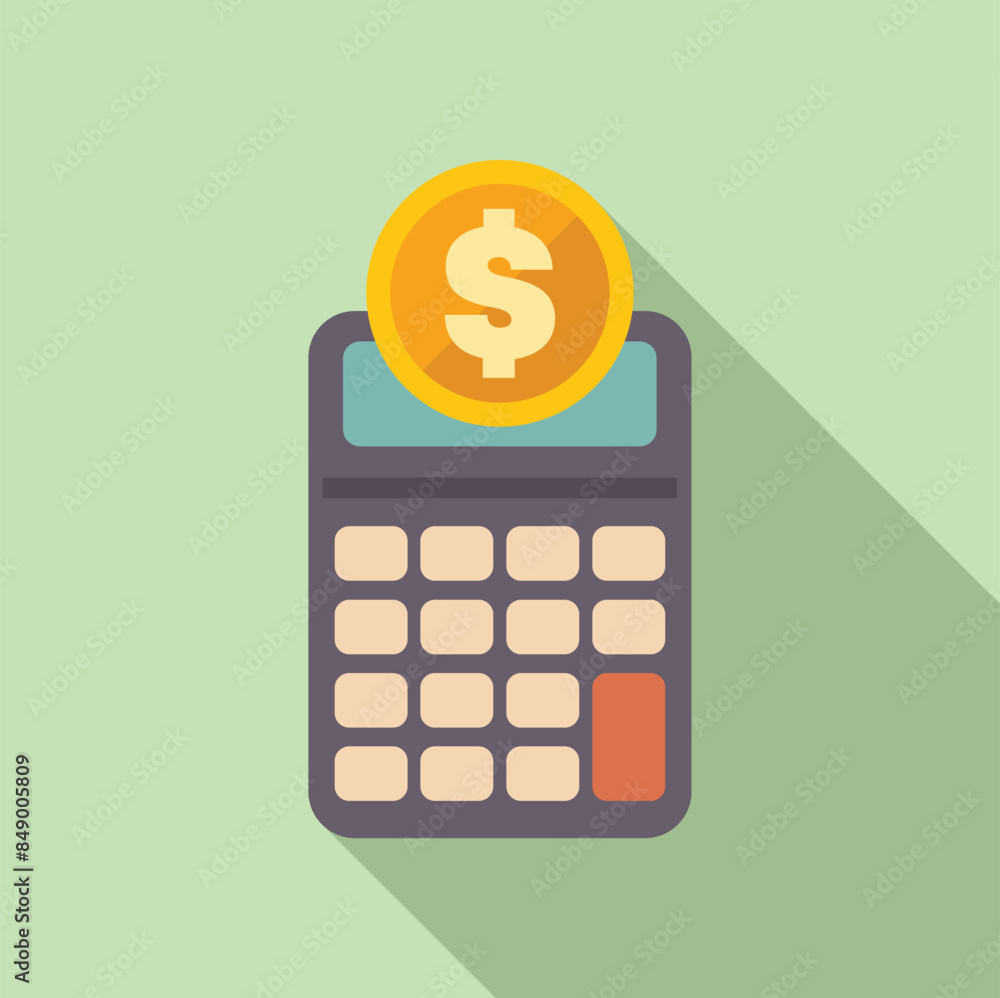 Poster calculator is displaying financial success with a dollar coin resting on top