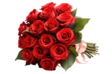 Crimson Elegance: A Splendid Bouquet of Red Roses on a Clear PNG or White Background.