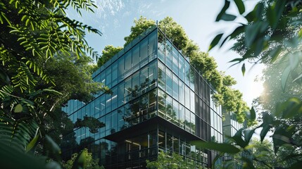 Eco-Friendly Modern Glass Building Surrounded by Trees