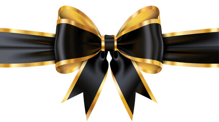 Elegant black satin ribbon with a gold trim tied into a perfect bow.