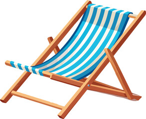 Wooden beach lounge chair with blue stripes inviting to relax