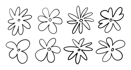 Set of vector flowers in childrens style to decoration your design. Flower icons in the Doodle style.