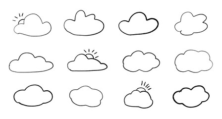 Set of cute hand drawn clouds in doodle style. Vector elements - clouds in the style of line.