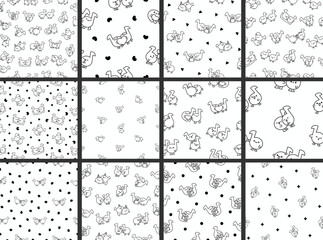 Cute couple kawaii music notes. Seamless pattern. Coloring Page. Cartoon character. Hand drawn style. Vector drawing. Collection of design ornaments.