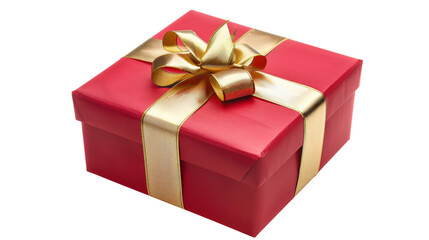 Obraz premium A red gift box with a golden bow and ribbon