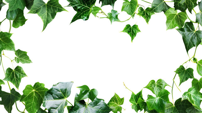 A lush frame of green ivy leaves creates a natural border against a black background.