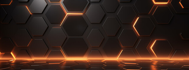 Abstract background with dark gray and orange hexagon tiles