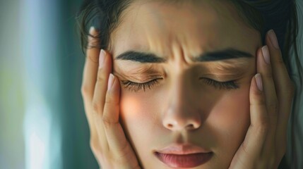 A woman with her hands on her head, looking very tired