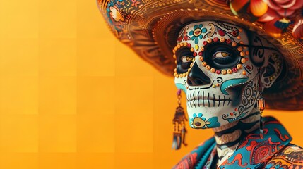 Mexican Day of the Dead Creative on Orange Background

