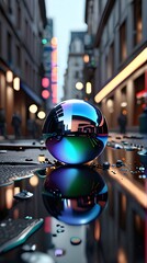 Glowing  glass sphere with a digital and shiny design