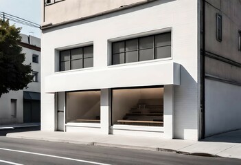 Fototapeta premium white boutique storefront with large blank ensign