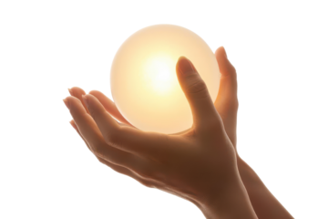 A pair of hands holding a glowing orb, symbolizing energy, magic, and enlightenment 