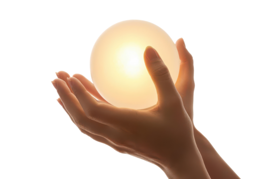 A pair of hands holding a glowing orb, symbolizing energy, magic, and enlightenment  - Powered by Adobe