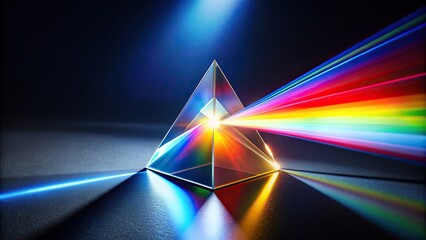 A beautiful prism reflecting light in various colors against a dark background, prism, light, colors, reflection, rainbow