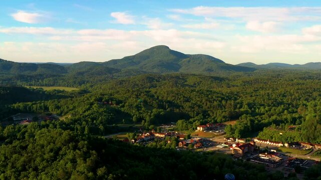 Drone flight over the Blue Ridge Mountains near Helen Georgia in perfect weather