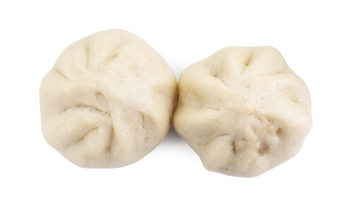 Delicious bao buns (baozi) isolated on white, top view