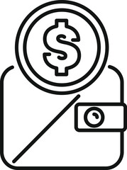 Line icon of a wallet with a coin, representing the concept of saving money