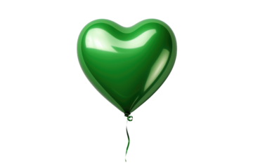 The Ethereal Dance of a Floating Green Balloon Heart on a Clear PNG or White Background.