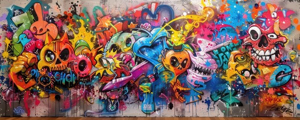 Fototapeta premium Graffiti art inspired by pop culture elements