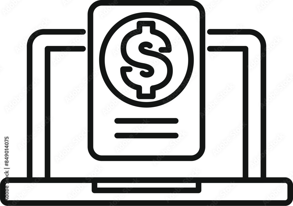 Poster simple icon of a laptop displaying a dollar sign, representing online banking and financial transact