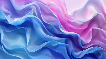 Fototapeta premium Abstract background of flowing blue, purple, and pink fabric. The silky material creates a smooth, wave-like pattern. Perfect for a modern, elegant design.