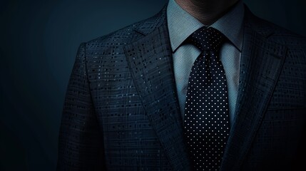 Close-up of a businessman's suit and tie, against a dark background.  The image evokes professionalism and success.