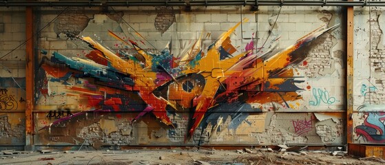 Graffiti art on an old factory wall, rich textures and vibrant colors blending with industrial decay, perfect for contrastrich visuals © Starkreal