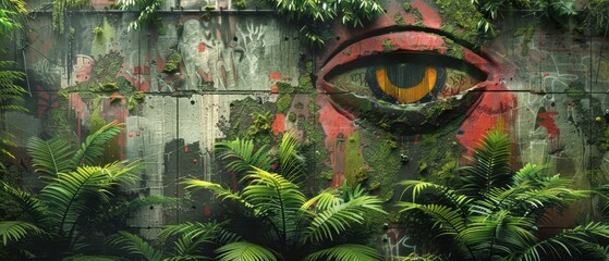 Graffiti in an urban park setting with lush greenery