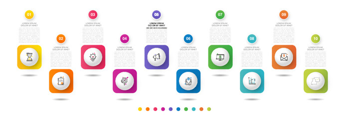 Vector infographic design template. Modern timeline concept with ten steps, circles. Vector illustration used for diagram, workflow layout, banner, webdesign