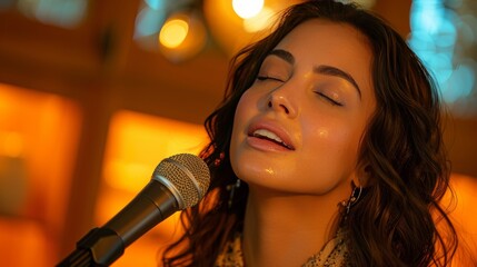 Woman in soundproof studio preparing for voiceover recording for dubbing or voiceover work