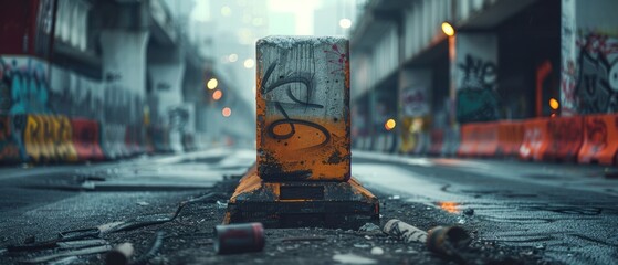 Graffiti on a concrete barrier in an urban setting