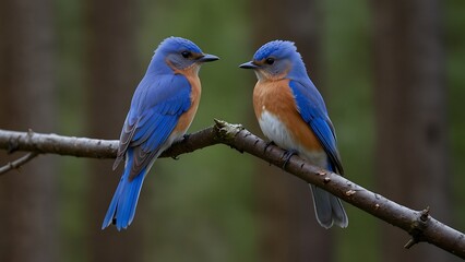 Obraz premium Love in the Canopy: Portrait of Eastern Bluebird Duo