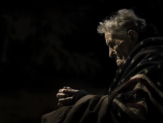 The serenity of the night enveloped the elderly person, their small flag tattoo serving as a poignant reminder of their yearning for home