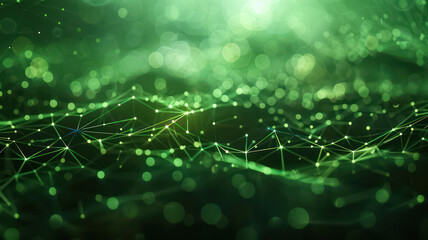 Obraz premium Abstract dark green lights background. Future innovation high-tech digital communication business connection, clear and crisp details. Technology global network particle luxury