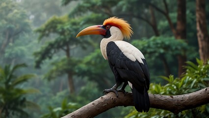 Obraz premium Close-up of Rangkong or Julang Emas, also known as Wreathed Hornbill (Rhyticeros undulatus).