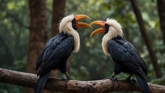 Close-up of Rangkong or Julang Emas, also known as Wreathed Hornbill (Rhyticeros undulatus).