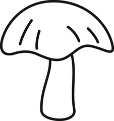 Simple line art illustration of a mushroom with a thick stem and rounded cap, isolated on a white background