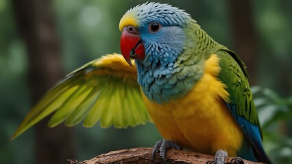 Naklejka premium Nature's Palette: Green and Yellow Budgerigar Close-Up