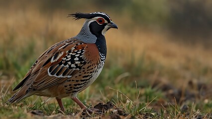 Feathered Forager: Quail Bird Amidst the Grass